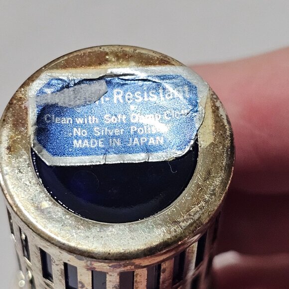 4 Pierced Silverplate Cobalt Salt Pepper Shakers 2.5" Towle Japan Blue Glass vin - Picture 6 of 6